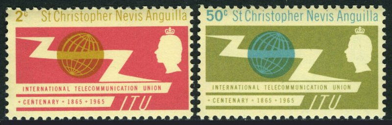 St Kitts-Nevis 163-164, MNH. Intl. Telecommunication Union, cent.ITU Emblem,1965