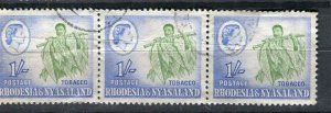 RHODESIA; 1950s early QEII issue fine used 1s. strip of 3