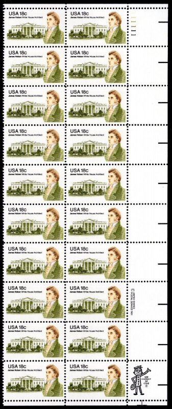 Scott #1935 JAMES HOBAN ARCHITECT (White House) Plate Block of 20 Stamps - MNH