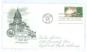 US 1232 1963 West Virginia Statehood, pencil address, crease on back