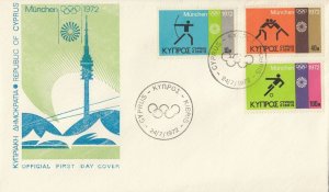 Cyprus Scott 383-5 FDC - 1972 Olympic Summer Games