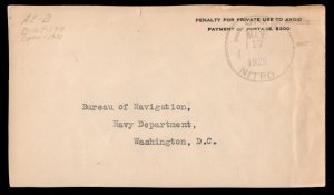 USS NITRO (AE-2) AMMUNITION SHIP 1929 OFFICIAL / PENALTY Ship Cancel Naval Cover
