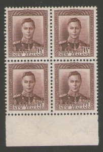 New Zealand 1938 KGVI Sc 228 BLK(4) MNH