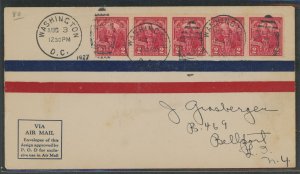 US 643 1927 2c Battle of Bennington, strip of 5, on addressed, uncacheted FDC with a Washingotn, DC Cancel