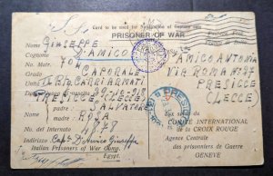 1941 Italy Prisoner of War POW Postcard Cover Egypt to Geneva Switzerland 2