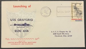 USS GRAYLING SSN-646 LAUNCHED JUN 1967 PORTSMOUTH NH NAVAL YARD NAVY CACHET