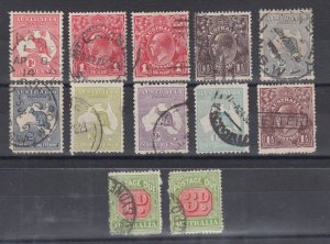 Australia Sc 2d,21,24,45,46,47,50a,51b,J54 used. 1913-1922 issues, 12 different