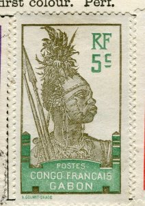 FRENCH COLONIES GABON; 1910 early local pictorial issue fine used 5c. value