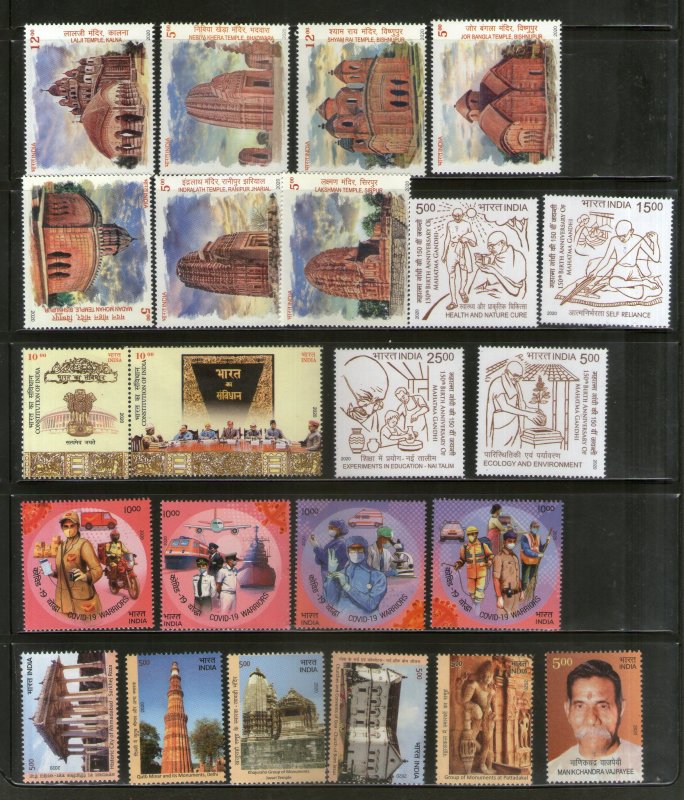 India 2020 Year Pack of 55 Stamps on Mahatma Gandhi COVID-19 Fashion Textile UNE