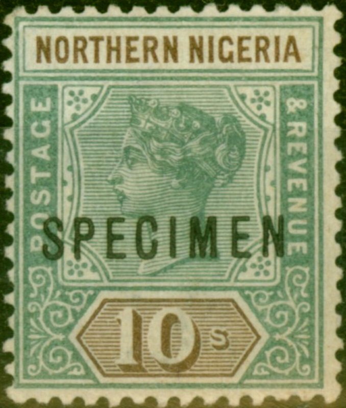 Northern Nigeria 1900 10s Green & Brown Specimen SG9s Fine Mtd Mint 