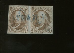 1 Franklin Used Pair of Stamps with Blue STEAM 10 Cancel & 2 PF Certs (Bz 448)