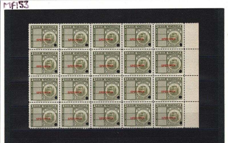 VENEZUELA TELEGRAPH Stamps 2b ABNCo. *SPECIMEN* BLOCK {20} Mint UMM MNH MF153