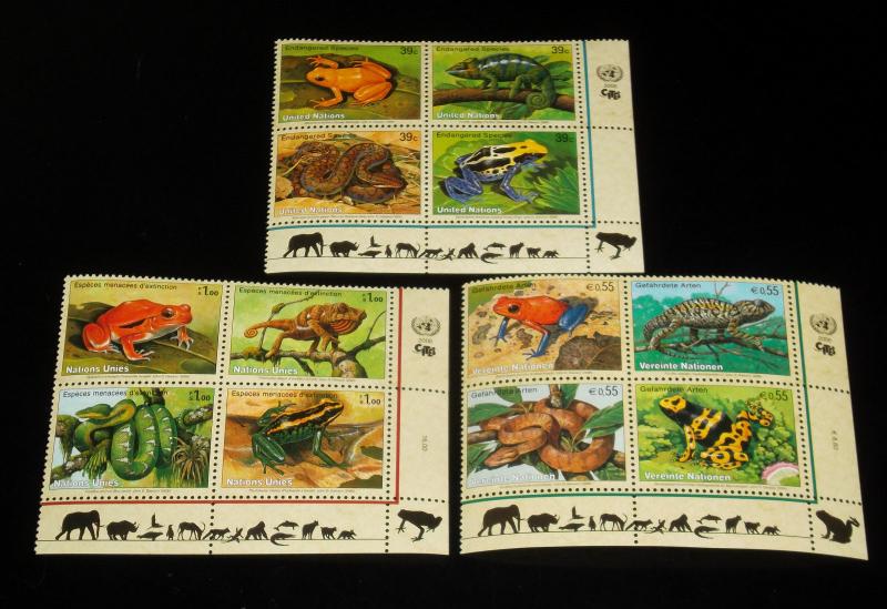 U.N. 2006, ENDANGERED SPECIES, INSC. BLKS/4, MNH, ALL 3 OFFICES NICE!! LQQK!!!