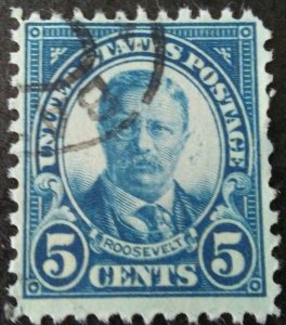 Scott #637 1927 T. Roosevelt Rotary Perf 11 x 101/2,  USED, F-VF, LH, OG