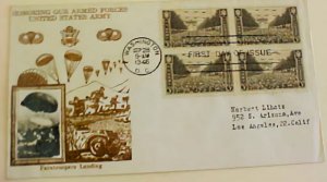 US FDC ARMY CROSBY CACHET 1945 #934-47 BLOCK RETAIL 15 CENTS $ 22.50