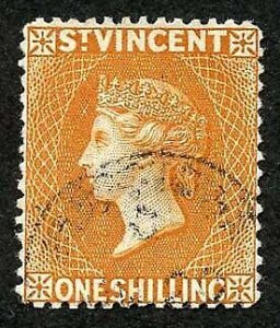 St Vincent SG58a 1/- Red-orange wmk crown CA Very Fine used Cat 23 pounds