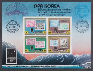 DPRK North Korea, Sc 1989a MNH. Essen Stamp Fair IMPERF s/s, German Zeppelin sta