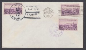 USS Wright 1935 San Diego Visit on Sc 773 California FDC, 3 different FD cancels