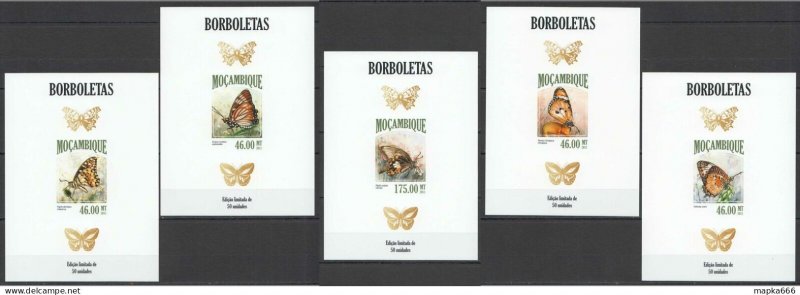Lx045 Imperf 2013 Mozambique Butterflies Fauna !!! Uv Cardboard 5Bl Mnh
