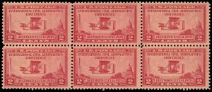 US Sc 649 MH/MNH BLOCK of 6 -1928 2¢ -Civil Aeronautics Conf.- See Desc.