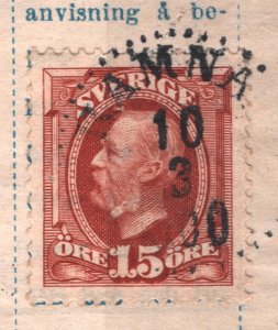 SWEDEN Money Order Receipt *RAMNA* 1900 CDS Piece 15o Stamp Used SS862