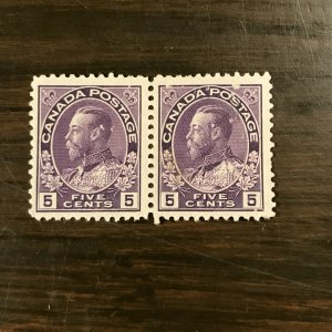 Canada 112 - Pair of 5¢ King George V, Violet -  F/VF,  ng -  SSCV 32.50