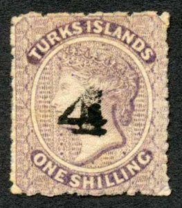 Turks Islands 1881 4 on 1s lilac type 29 SG45 unused cat 475 pounds 