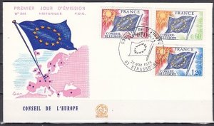 France, Scott cat. IO16-IO17, 1O19. Council of Europe values. First day cover. ^