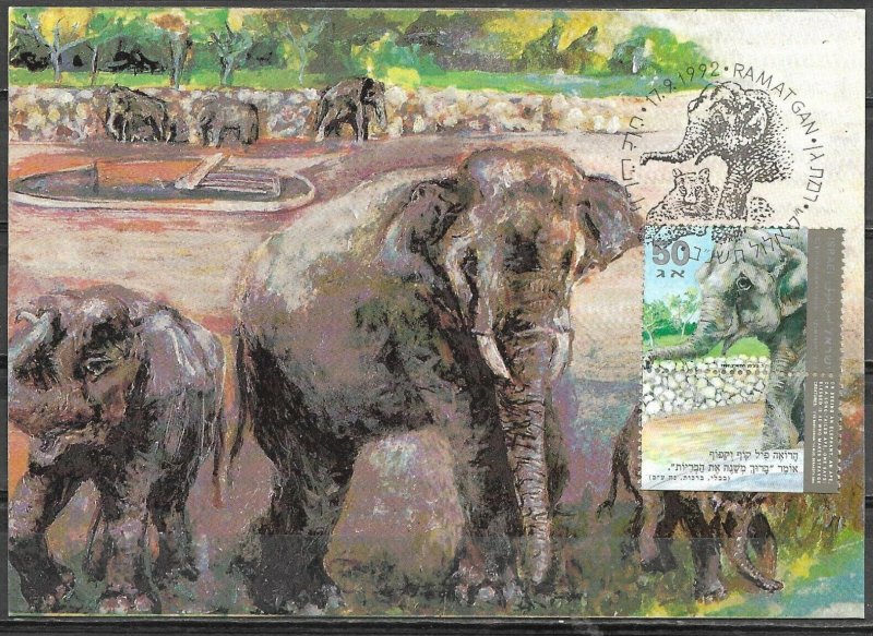 Israel 1992 Maximum Card Asian Elephant The Zoological Center Ramat Gan 