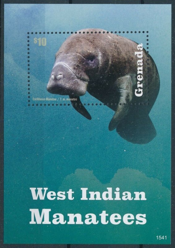 [109133] Grenada 2015 Marine life West Indian Manatees Souvenir Sheet MNH