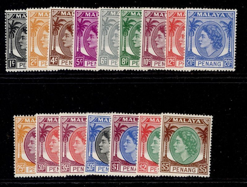 MALAYSIA - Penang QEII SG28-43, 1954-57 complete set, M MINT. Cat £75.