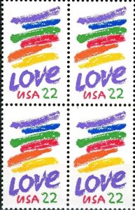 1985 Love Crayon Block Of 4 22c Postage Stamps, Sc# 2143, MNH, OG