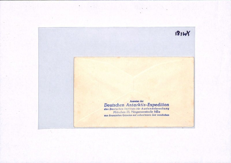 GERMANY ANTARCTIC EXPEDITION 1938 Label Cover 1958 Neu Schwabenland Cachet YW181