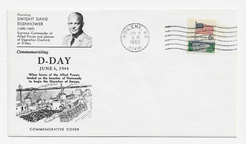 US 1338 on Eisenhower/ 25th Anniv of D-Day Event Cover Printed Cachet ECV $20.00