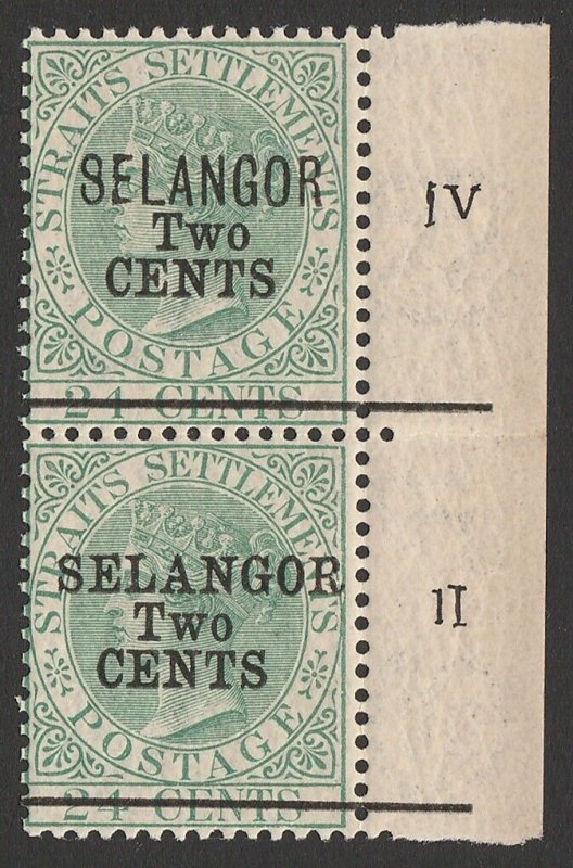 MALAYA - Selangor 1891 QV 2c/24c setenant pair, SG type 37 & 38. MNH **.