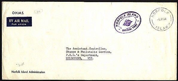 NORFOLK IS 1968 Official mail cover to Australia...........................97411