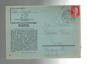 1942 Germany Ravensbruck Concentration Camp Cover KZ to Graz Austria Janina Fait