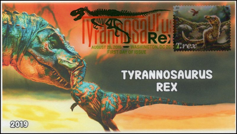 19-187, 2019, Tyrannosaurus Rex, Digital Color Postmark, First Day Cover, T-rex