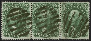 MOMEN: US STAMPS #32-34-32 POS. 73-75L1 STRIP OF 3 USED LOT #79339*