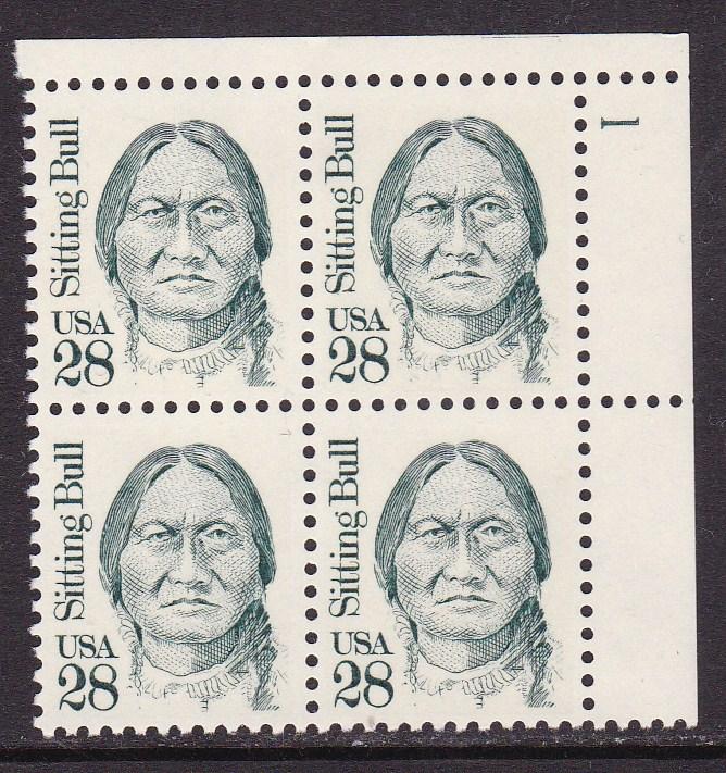 United States 1986 Great Americans 28c. Sitting Bull Plate Block of Four VF/NH