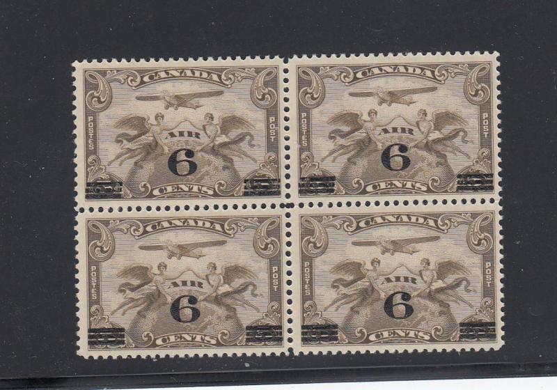 CANADA # C3 VF-MNH 6cts SURCHARGED AIRMAIL BLOCK OF 4 CAT VALUE $120