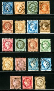 France #15/#63 1853-1875 Asstd Classic Ceres & Napoleon Heads Used Lot 19 items