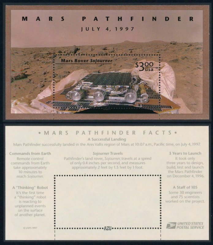 # 3178 Mars Pathfinder Rover Sojourner $3.00 Sheet USA Perforation July 4, 1997 