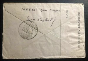 1943 Hambamtota Ceylon OAS FPO 120 Censored Cover To New York USA