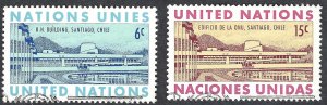 United Nations #194-195 6¢ & 15¢ UN Building - Santiago, Chile (1969). Used.