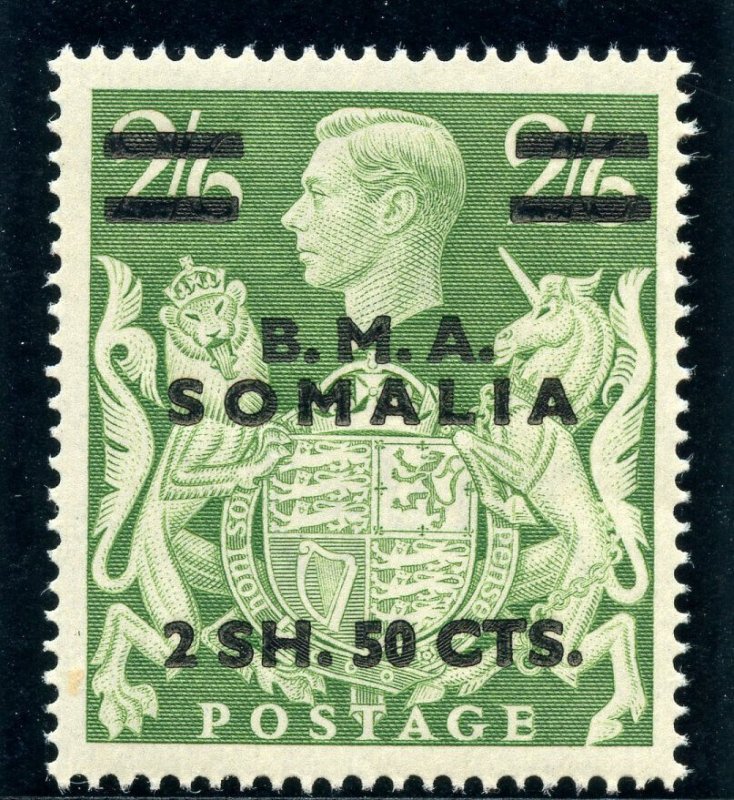 BOFIC -B.M.A. Somalia 1948 KGVI 2s50c on 2s6d yellow-green MNH. SG S19. Sc 19. 