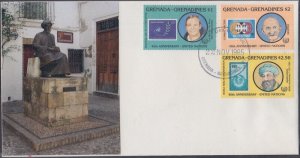 GRENADA GRENADINES Sc #0708-10.1 FDC SET of 3,  40th ANN UN, w/FAMOUS PEOPLE