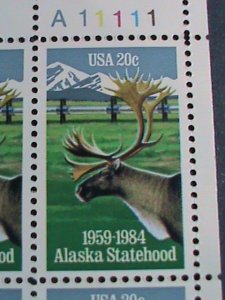 ​UNITED STATES -1984 SC#2066  ALASKA STATEHOOD-CARIBOU  -MNH PLATE BLOCK OF 4