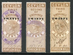 Ceylon Foreign Bill BF39 20c on 30c Brown 1st 2nd and 3rd Exchange