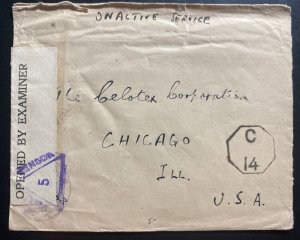 1944 Canadian Overseas Army FPO OAS Censored Cover To Chicago IL USA